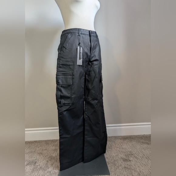 Noisy May Black Wide Leg Waxed Cargo Pants Utility Tactical NWT New With Tags - Picture 7 of 13